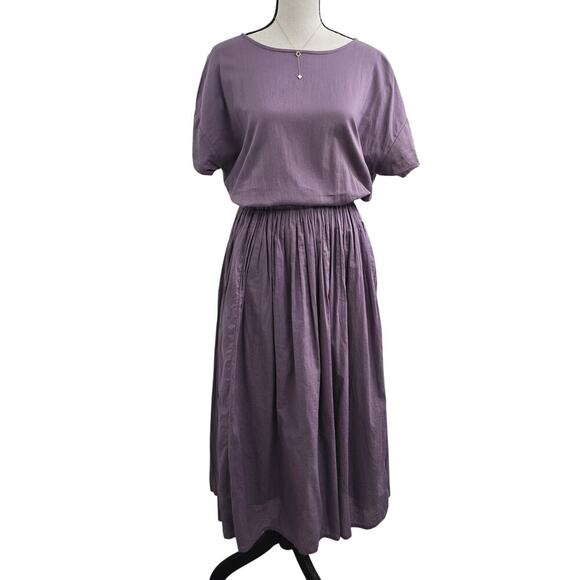 Urban Research DOORS Purple Cotton Midi Dress M Gathered Waist Japan Minimalist - Picture 1 of 13
